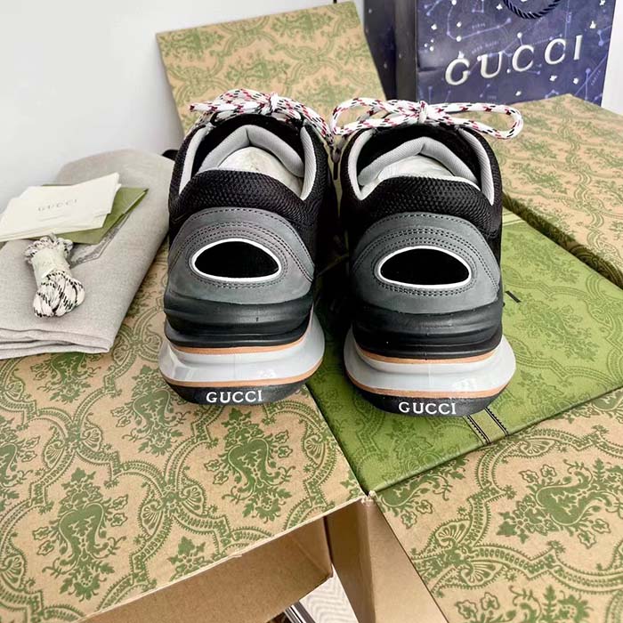 Gucci Unisex Run Sneaker Grey Black Suede Interlocking G Bi-Color Rubbe Low Heel (10)
