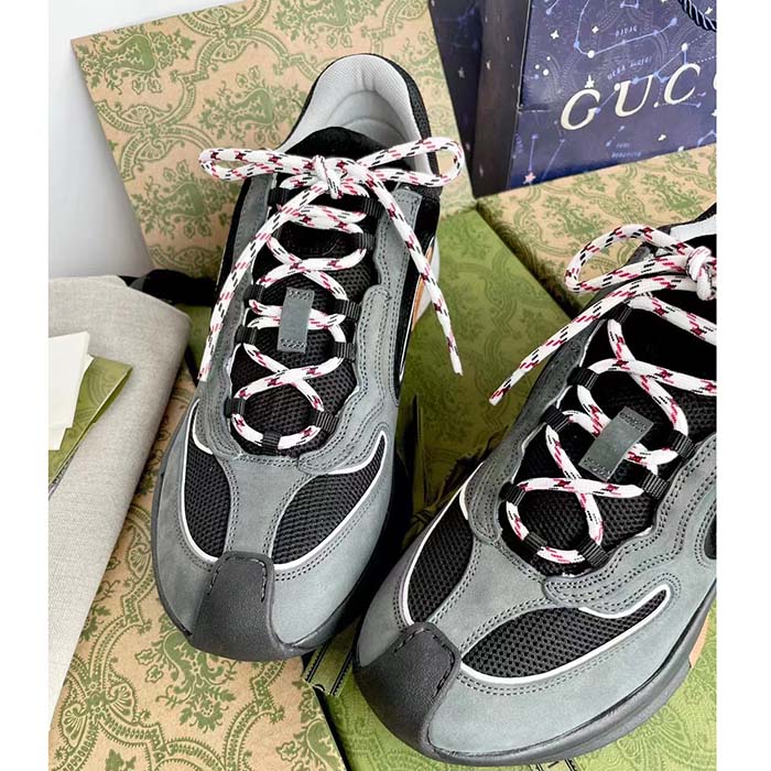 Gucci Unisex Run Sneaker Grey Black Suede Interlocking G Bi-Color Rubbe Low Heel (11)