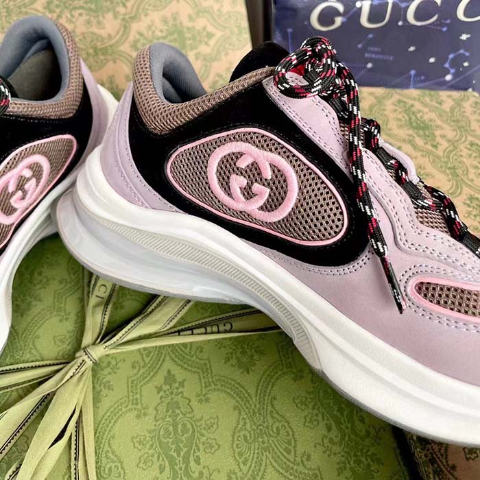 Gucci Unisex Run Sneaker Lilac Black Suede Interlocking G Bi-Color Rubbe Low Heel (3)