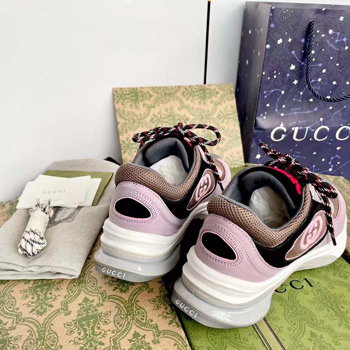 Gucci Unisex Run Sneaker Lilac Black Suede Interlocking G Bi-Color Rubbe Low Heel (9)