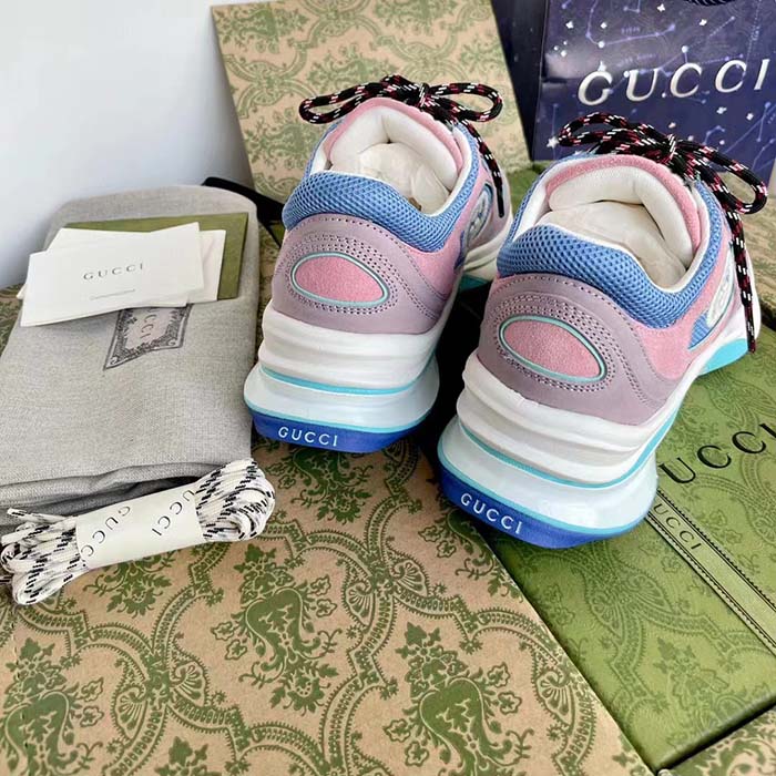 Gucci Unisex Run Sneaker Lilac Light Pink Suede Interlocking G Bi-Color Rubbe Low Heel (11)