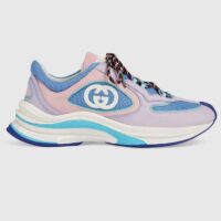 Gucci Unisex Run Sneaker Lilac Light Pink Suede Interlocking G Bi-Color Rubbe Low Heel (4)