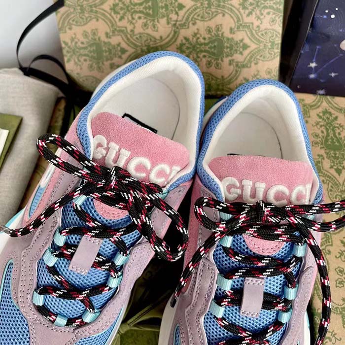Gucci Unisex Run Sneaker Lilac Light Pink Suede Interlocking G Bi-Color Rubbe Low Heel (7)
