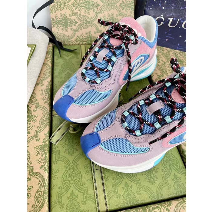 Gucci Unisex Run Sneaker Lilac Light Pink Suede Interlocking G Bi-Color Rubbe Low Heel (8)