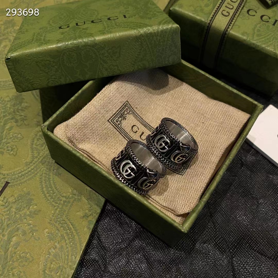Gucci Unisex Silver Ring Double G Bi-Color 925 Sterling Silver Textured Snake-Shaped Trim (3)