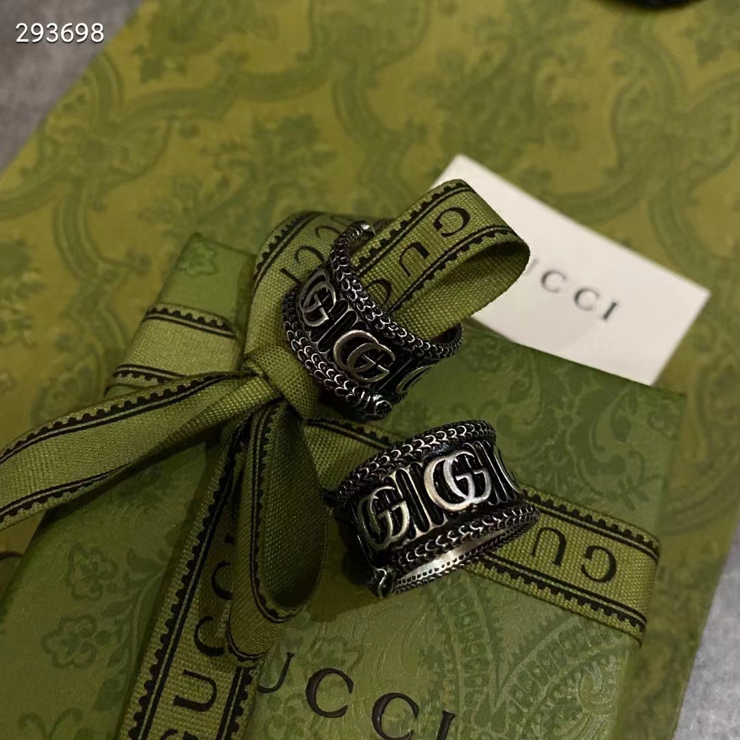 Gucci Unisex Silver Ring Double G Bi-Color 925 Sterling Silver Textured Snake-Shaped Trim (6)