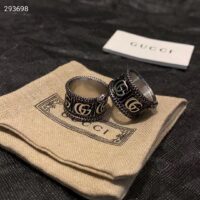 Gucci Unisex Silver Ring Double G Bi-Color 925 Sterling Silver Textured Snake-Shaped Trim (2)