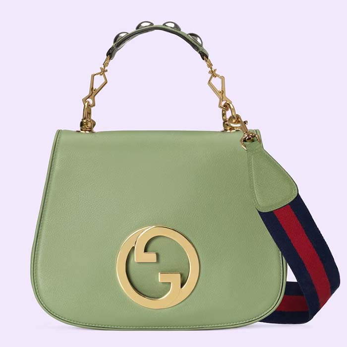 Gucci Women Blondie Top Handle Bag Light Green Leather Round Interlocking G (4)