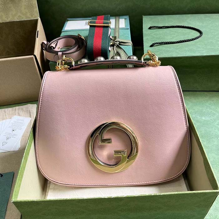 Gucci Women Blondie Top Handle Bag Light Pink Leather Round Interlocking G (1)