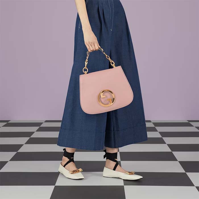 Gucci Women Blondie Top Handle Bag Light Pink Leather Round Interlocking G (10)