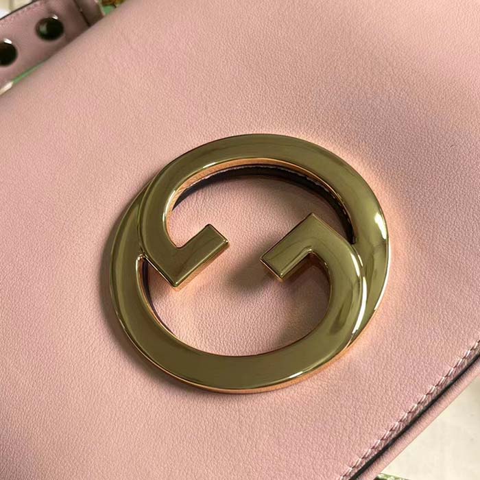 Gucci Women Blondie Top Handle Bag Light Pink Leather Round Interlocking G (6)