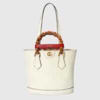 Gucci Women Diana Small Tote Bag White Leather Gold-Toned Hardware Double G (2)