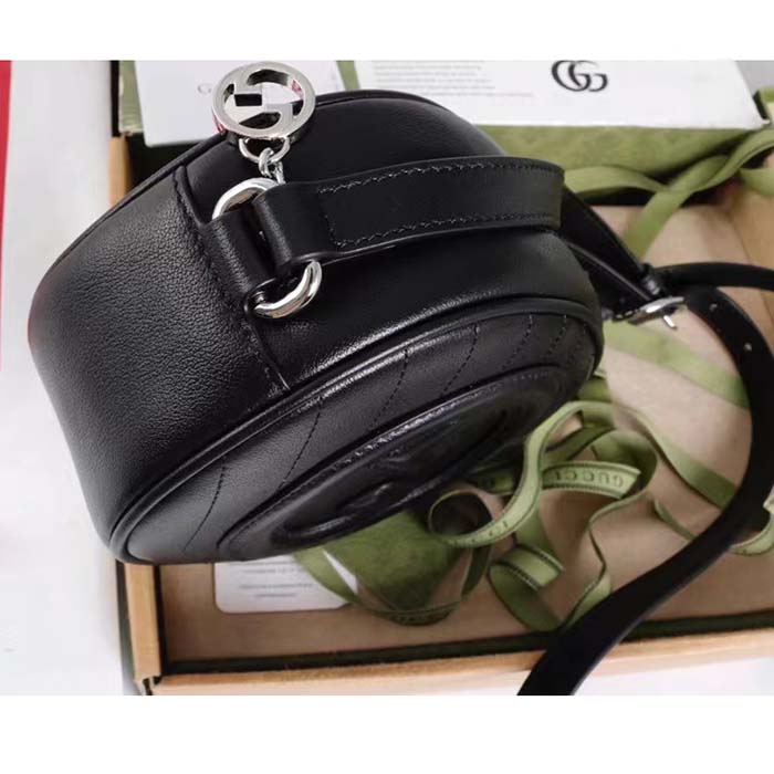 Gucci Women GG Blondie Mini Shoulder Bag Black Leather Round Interlocking G Patch (9)