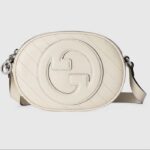 Gucci Donna GG Blondie Mini Borsa a tracolla in pelle bianca con toppa G intrecciata rotonda