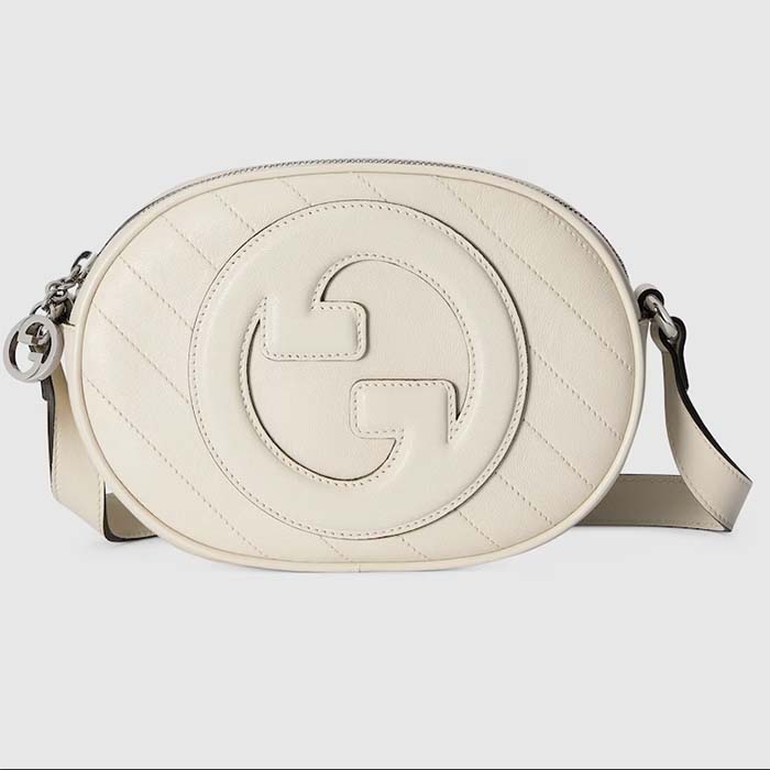 Gucci Women GG Blondie Mini Shoulder Bag White Leather Round Interlocking G Patch