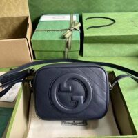 Gucci Women GG Blondie Small Shoulder Bag Blue Navy Leather Round Interlocking G (5)