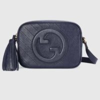 Gucci Women GG Blondie Small Shoulder Bag Blue Navy Leather Round Interlocking G