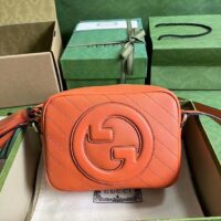 Gucci Women GG Blondie Small Shoulder Bag Orange Leather Round Interlocking G (2)