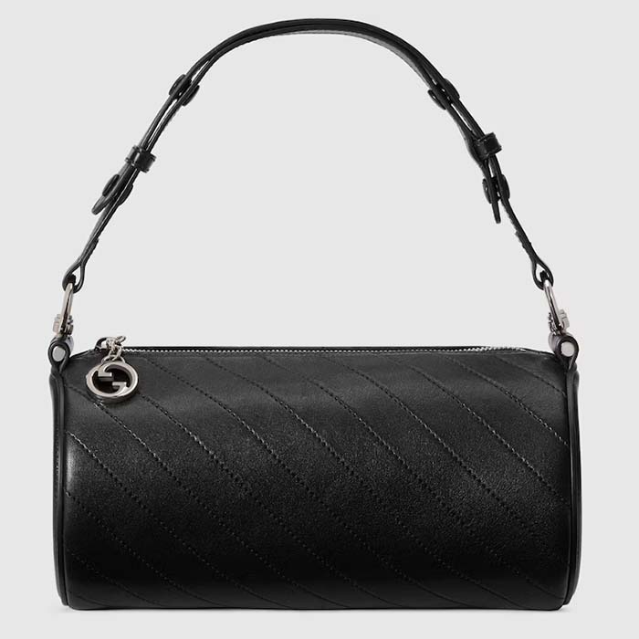 Gucci Women GG Blondie Small Shoulder Bag Round Interlocking G Black Leather