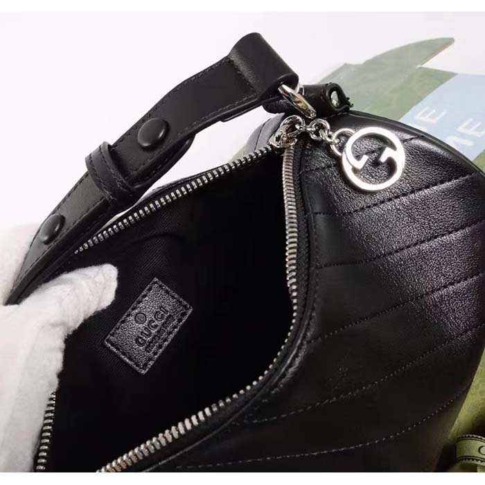 Gucci Women GG Blondie Small Shoulder Bag Round Interlocking G Black Leather (8)