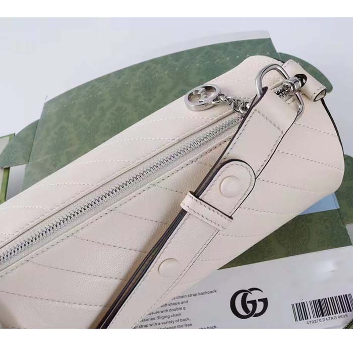 Gucci Women GG Blondie Small Shoulder Bag Round Interlocking G White Leather (2)