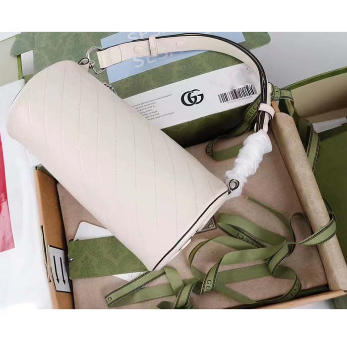Gucci Women GG Blondie Small Shoulder Bag Round Interlocking G White Leather (6)