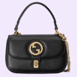 Gucci Women GG Blondie Small Top Handle Bag Black Leather Round Interlocking G