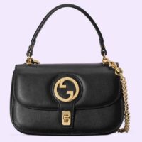 Gucci Women GG Blondie Small Top Handle Bag Black Leather Round Interlocking G (11)