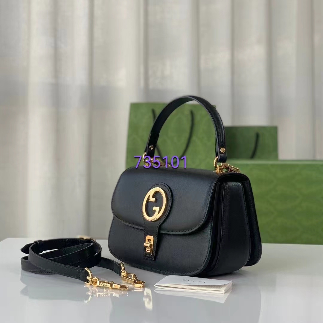Gucci Women GG Blondie Small Top Handle Bag Black Leather Round Interlocking G (2)