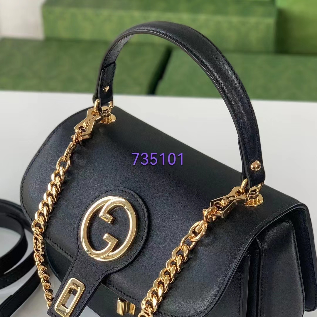 Gucci Women GG Blondie Small Top Handle Bag Black Leather Round Interlocking G (4)