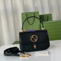 Gucci Women GG Blondie Small Top Handle Bag Black Leather Round Interlocking G (11)