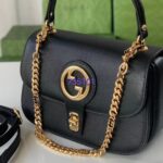 Gucci Women GG Blondie Small Top Handle Bag Black Leather Round Interlocking G - Image 4
