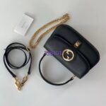 Gucci Women GG Blondie Small Top Handle Bag Black Leather Round Interlocking G - Image 6