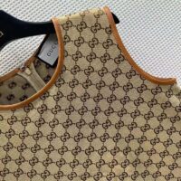 Gucci Women GG Canvas Dress Brown Beige Leather Unlined Crewneck Sleeveless (11)