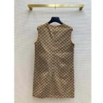 Gucci Women GG Canvas Dress Brown Beige Leather Unlined Crewneck Sleeveless - immagine 3