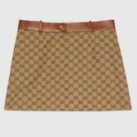 Gucci Women GG Canvas Skirt Camel Ebony Brown Leather Unlined Fitted Waistband Belt Loops (13)