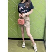 Gucci Women GG Canvas Skirt Camel Ebony Brown Leather Unlined Fitted Waistband Belt Loops (13)