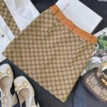 Gucci Women GG Canvas Skirt Camel Ebony Brown Leather Unlined Fitted Waistband Belt Loops – Image 3