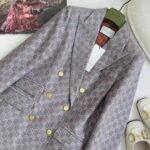 Gucci Women GG Cotton Canvas Jacket Grey Pink Lined Point Revers Double Breasted Fitted Waist – Image 8