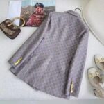 Gucci Women GG Cotton Canvas Jacket Grey Pink Lined Point Revers Double Breasted Fitted Waist – Image 5