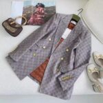 Gucci Women GG Cotton Canvas Jacket Grey Pink Lined Point Revers Double Breasted Fitted Waist – Image 4