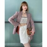 Gucci Women GG Cotton Canvas Jacket Grey Pink Lined Point Revers Double Breasted Fitted Waist – Image 12