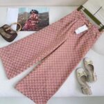 Gucci Women GG Cotton Canvas Pant Light Pink Brown Unlined Fitted Waistband Two Back Pockets - Image 2