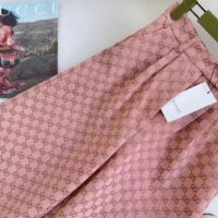 Gucci Women GG Cotton Canvas Pant Light Pink Brown Unlined Fitted Waistband Two Back Pockets (9)