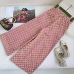 Gucci Women GG Cotton Canvas Pant Light Pink Brown Unlined Fitted Waistband Two Back Pockets - Image 3