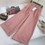 Gucci Women GG Cotton Canvas Pant Light Pink Brown Unlined Fitted Waistband Two Back Pockets - Image 4