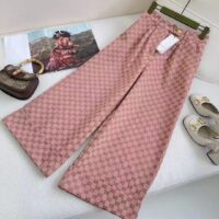 Gucci Women GG Cotton Canvas Pant Light Pink Brown Unlined Fitted Waistband Two Back Pockets (9)