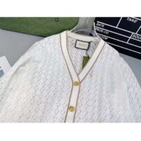 Gucci Women GG Cotton Cardigan Web Ivory G V-Neck Long Sleeves Button Closure (3)