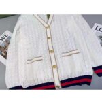 Gucci Men GG Cotton Cardigan Web Ivory G V-Neck Long Sleeves Button Closure - Image 6