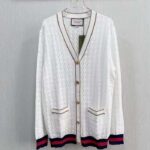 Gucci Men GG Cotton Cardigan Web Ivory G V-Neck Long Sleeves Button Closure - Image 2